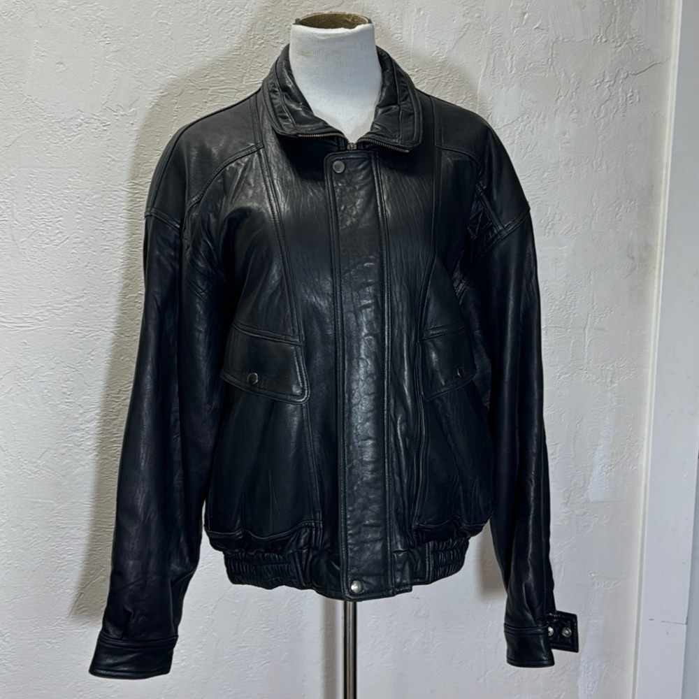 South Wind Leather Jacket Black Men Lined Full Zip Long Sleeve Sz Large